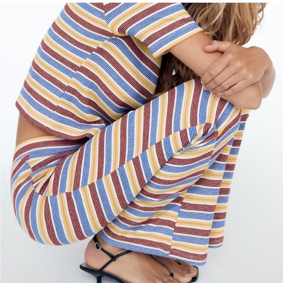 Zara Rib Texture Striped Pull On Pants Size S NWT - Picture 4 of 8